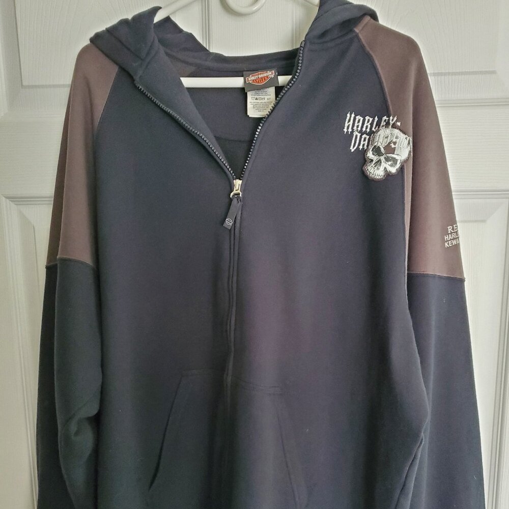Vintage Harley Davidson Full Zip Hooded SKULL Sweatshirt XL-2XL